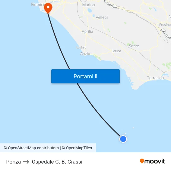 Ponza to Ospedale G. B. Grassi map