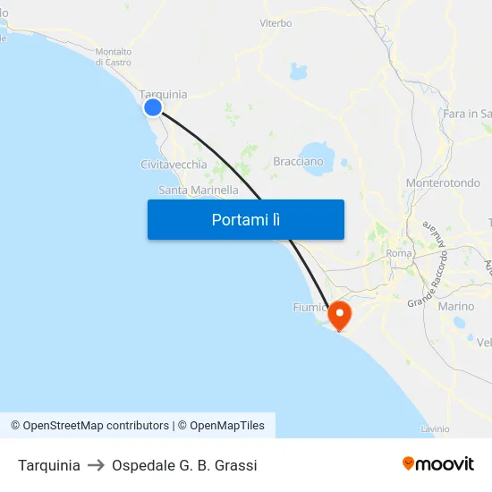 Tarquinia to Ospedale G. B. Grassi map