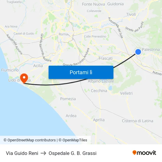 Via Guido Reni to Ospedale G. B. Grassi map
