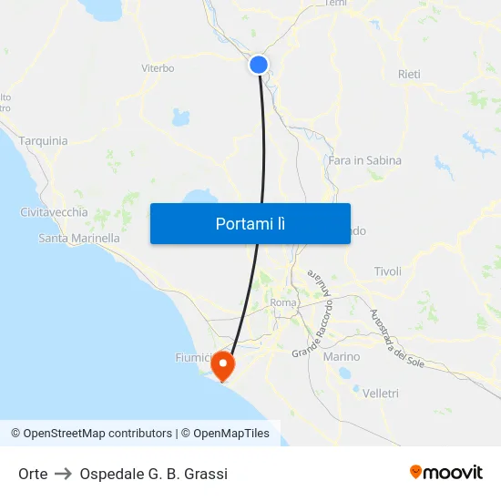 Orte to Ospedale G. B. Grassi map