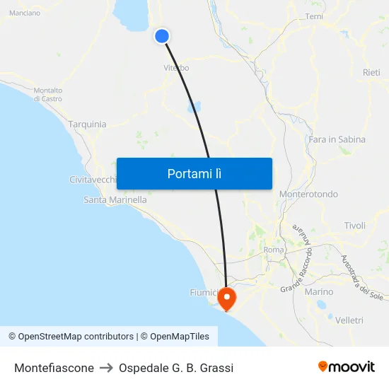 Montefiascone to Ospedale G. B. Grassi map