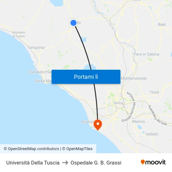 Università Della Tuscia to Ospedale G. B. Grassi map