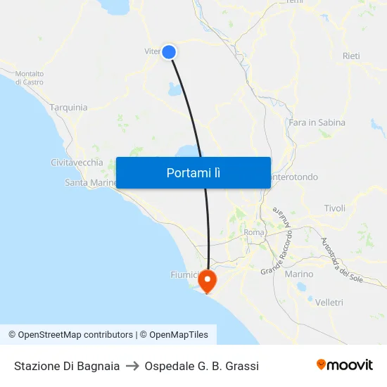 Stazione Di Bagnaia to Ospedale G. B. Grassi map