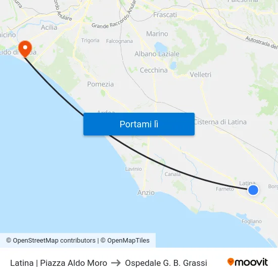 Latina | Piazza Aldo Moro to Ospedale G. B. Grassi map