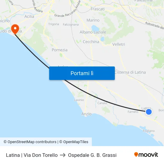 Latina | Via Don Torello to Ospedale G. B. Grassi map