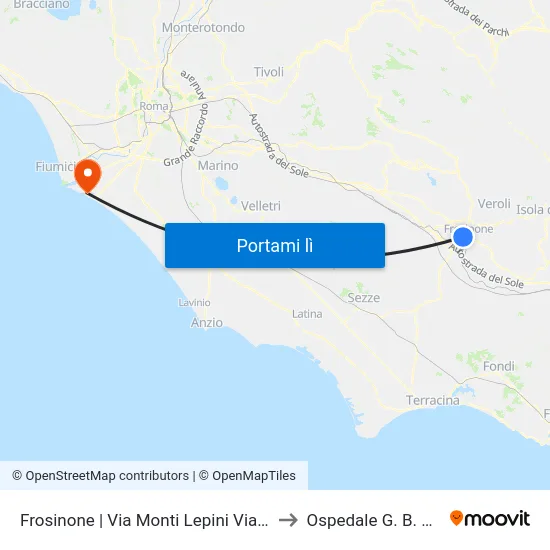Frosinone | Via Monti Lepini Via Calvosa to Ospedale G. B. Grassi map