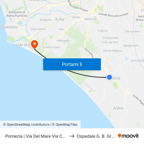 Pomezia | Via Del Mare Via Cavour to Ospedale G. B. Grassi map