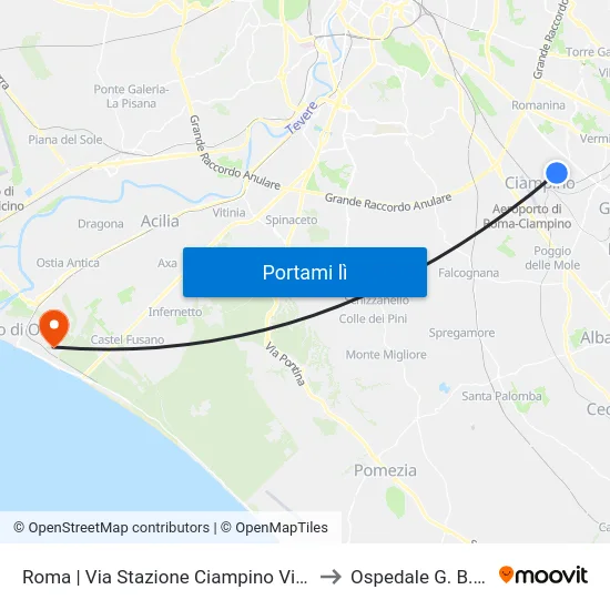 Roma | Via Stazione Ciampino Via Di Morena to Ospedale G. B. Grassi map