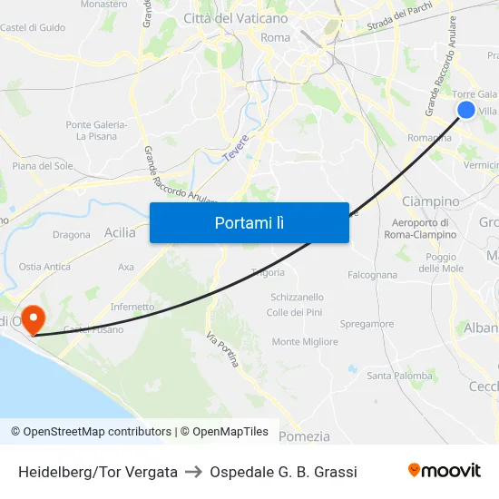 Heidelberg/Tor Vergata to Ospedale G. B. Grassi map