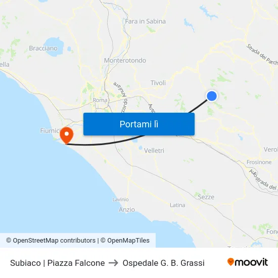 Subiaco | Piazza Falcone to Ospedale G. B. Grassi map