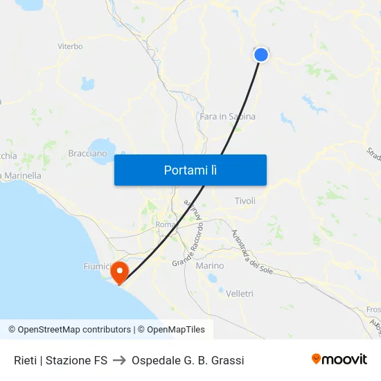 Rieti | Stazione FS to Ospedale G. B. Grassi map