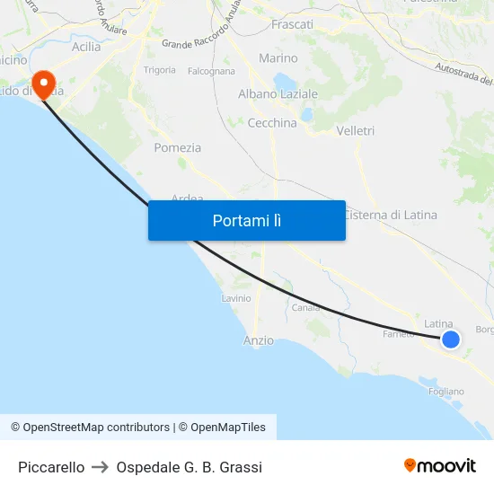 Piccarello to Ospedale G. B. Grassi map