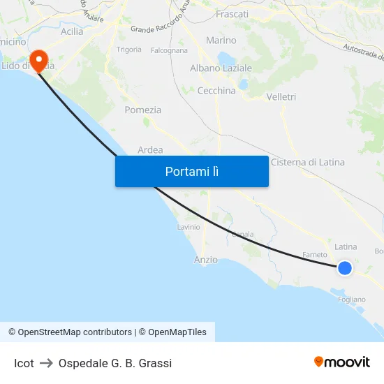Icot to Ospedale G. B. Grassi map