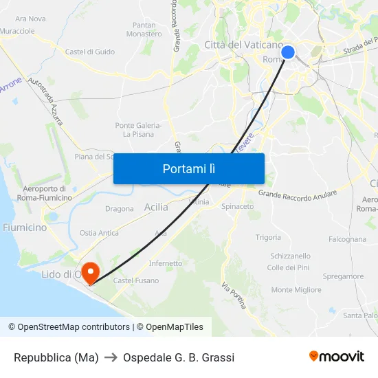 Repubblica (Ma) to Ospedale G. B. Grassi map