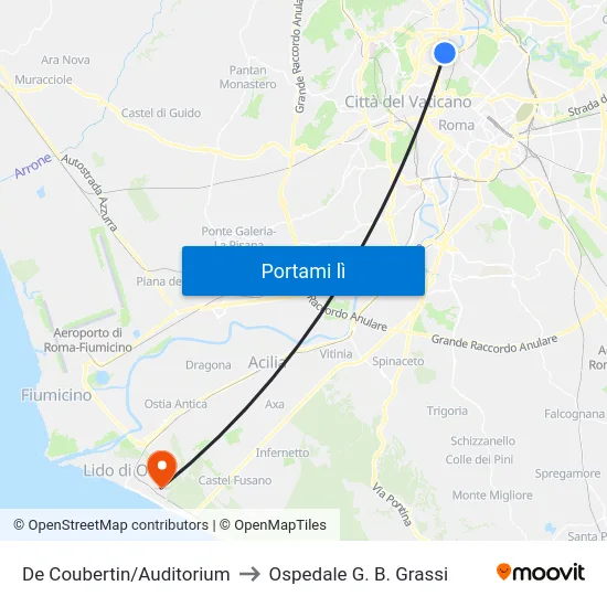 De Coubertin/Auditorium to Ospedale G. B. Grassi map