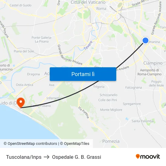 Tuscolana/Inps to Ospedale G. B. Grassi map
