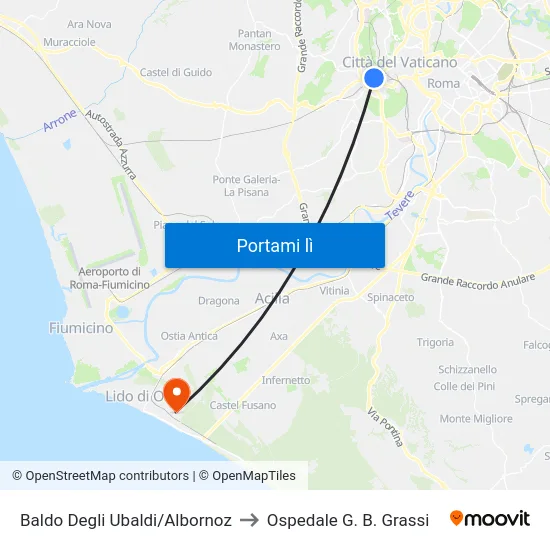 Baldo Degli Ubaldi/Albornoz to Ospedale G. B. Grassi map