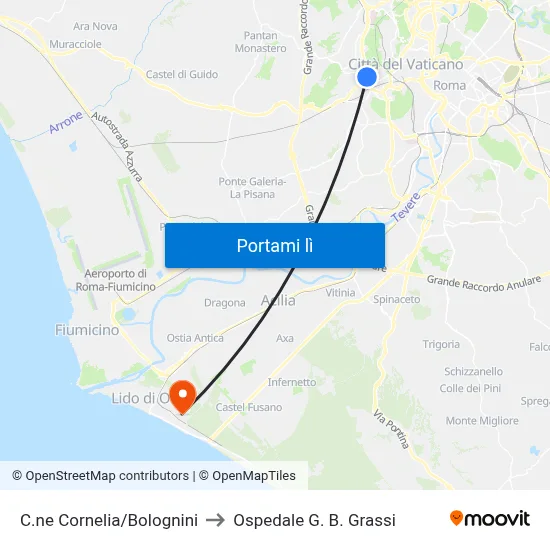 C.ne Cornelia/Bolognini to Ospedale G. B. Grassi map