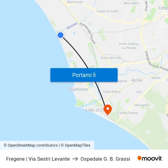 Fregene | Via Sestri Levante to Ospedale G. B. Grassi map