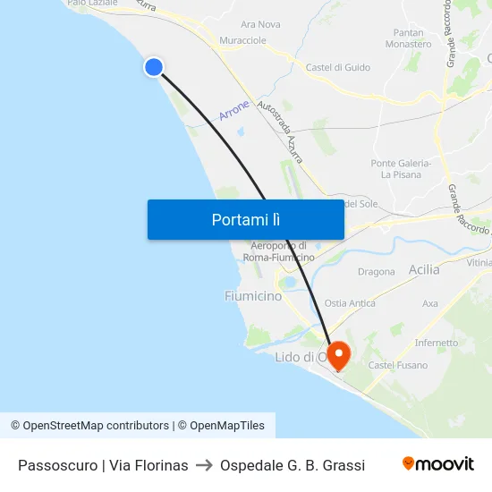 Passoscuro | Via Florinas to Ospedale G. B. Grassi map