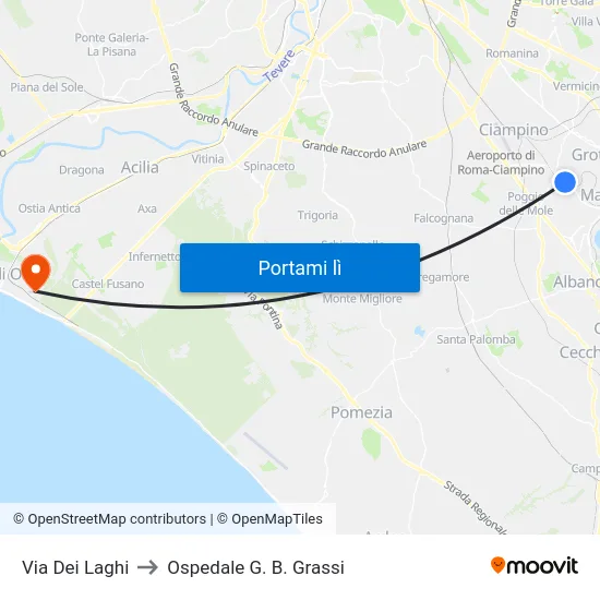 Via Dei Laghi to Ospedale G. B. Grassi map