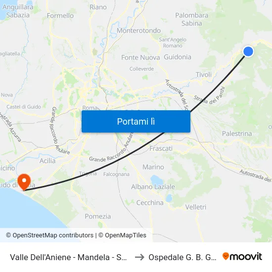 Valle Dell'Aniene - Mandela - Sambuci to Ospedale G. B. Grassi map