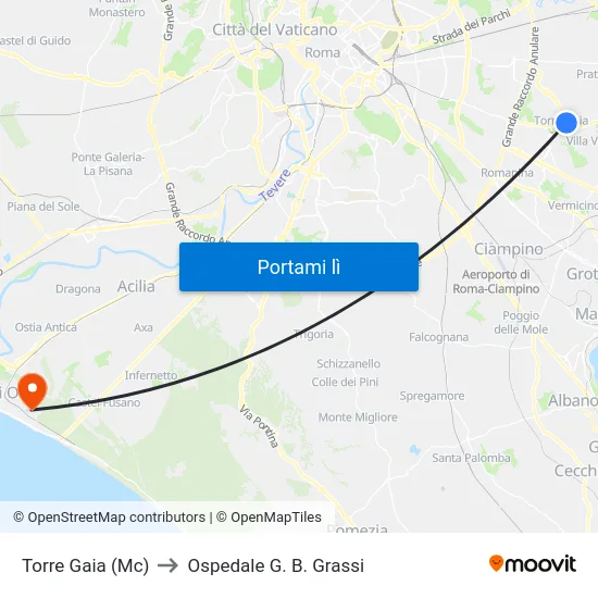 Torre Gaia (Mc) to Ospedale G. B. Grassi map
