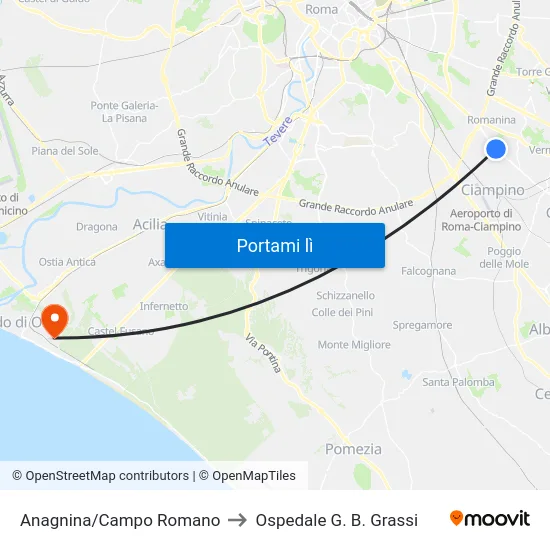 Anagnina/Campo Romano to Ospedale G. B. Grassi map