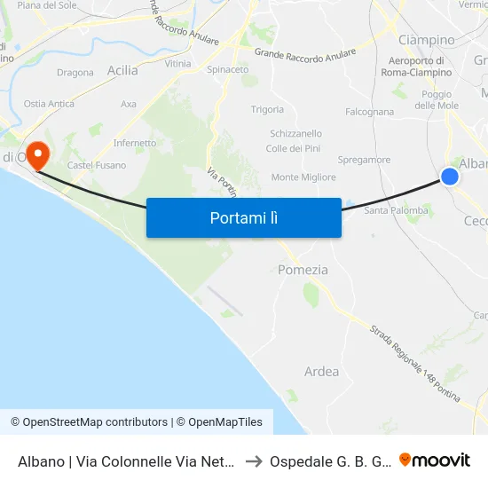 Albano | Via Colonnelle Via Nettunense to Ospedale G. B. Grassi map
