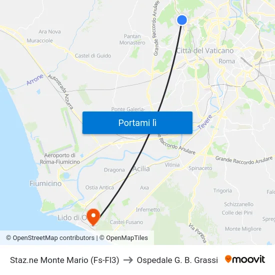 Staz.ne Monte Mario (Fs-Fl3) to Ospedale G. B. Grassi map