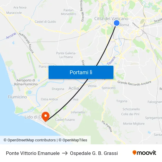 Ponte Vittorio Emanuele to Ospedale G. B. Grassi map