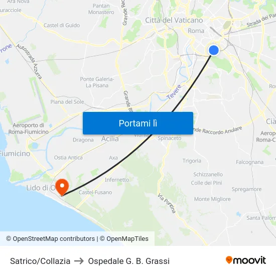 Satrico/Collazia to Ospedale G. B. Grassi map