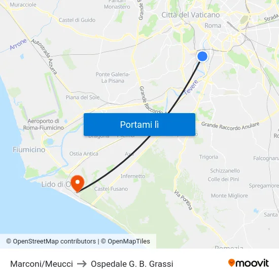 Marconi/Meucci to Ospedale G. B. Grassi map