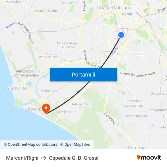 Marconi/Righi to Ospedale G. B. Grassi map