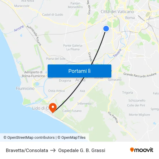 Bravetta/Consolata to Ospedale G. B. Grassi map