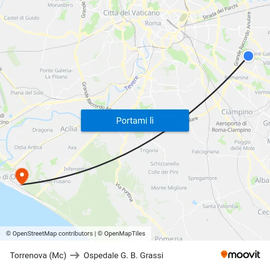 Torrenova (Mc) to Ospedale G. B. Grassi map
