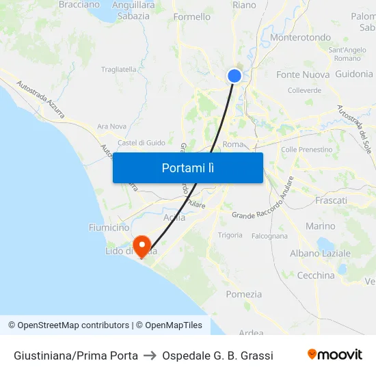 Giustiniana/Prima Porta to Ospedale G. B. Grassi map
