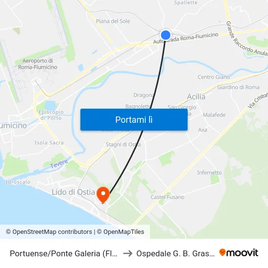 Portuense/Ponte Galeria (Fl1) to Ospedale G. B. Grassi map