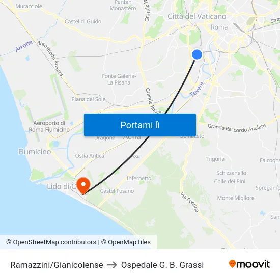 Ramazzini/Gianicolense to Ospedale G. B. Grassi map