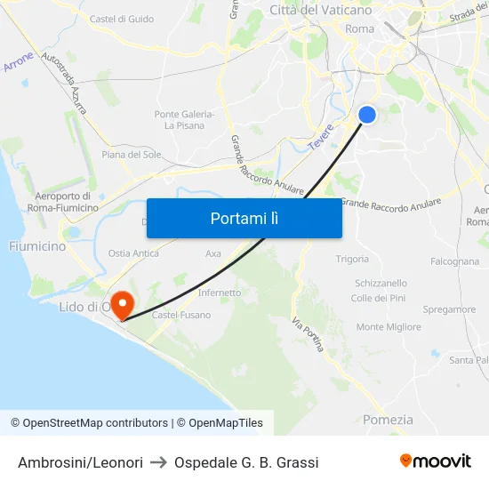 Ambrosini/Leonori to Ospedale G. B. Grassi map