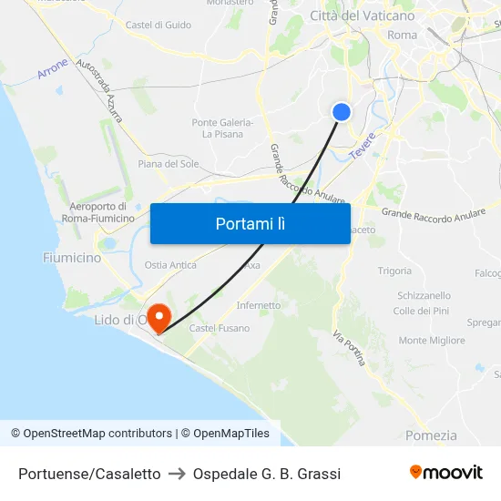 Portuense/Casaletto to Ospedale G. B. Grassi map