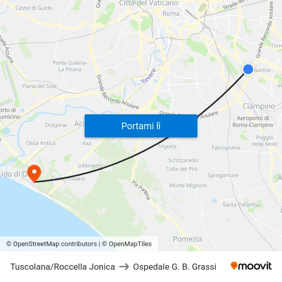 Tuscolana/Roccella Jonica to Ospedale G. B. Grassi map