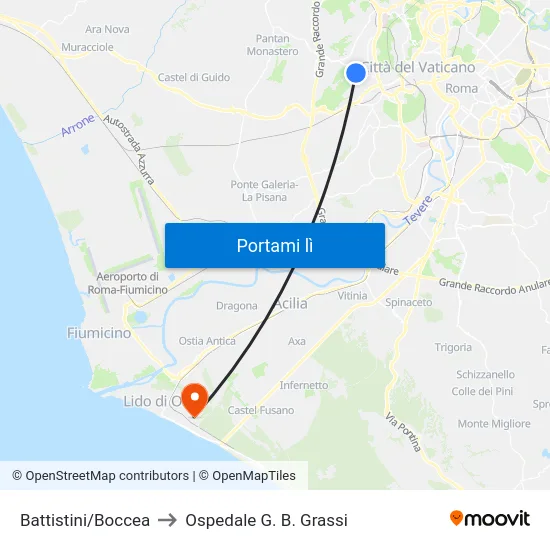Battistini/Boccea to Ospedale G. B. Grassi map
