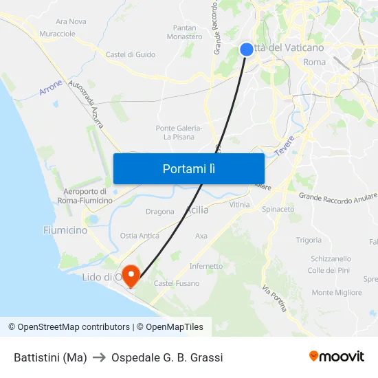 Battistini (Ma) to Ospedale G. B. Grassi map