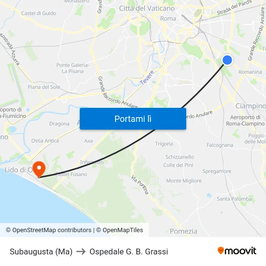 Subaugusta (Ma) to Ospedale G. B. Grassi map
