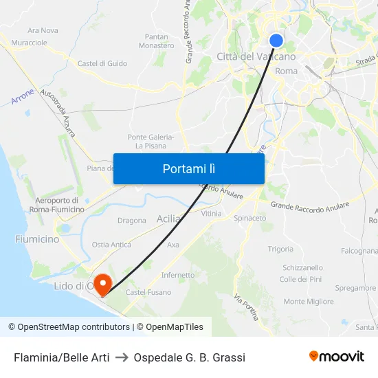Flaminia/Belle Arti to Ospedale G. B. Grassi map