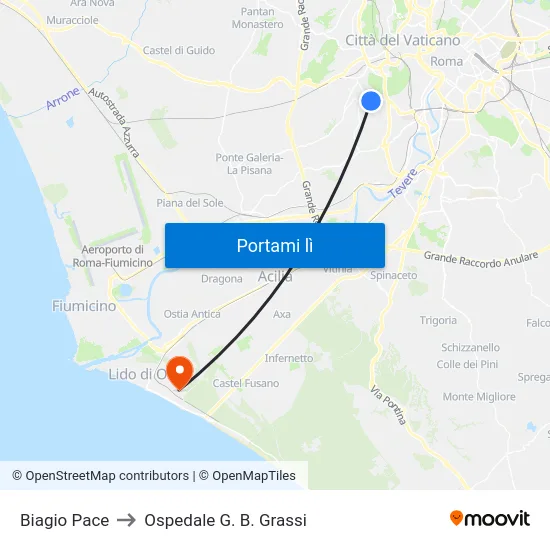 Biagio Pace to Ospedale G. B. Grassi map