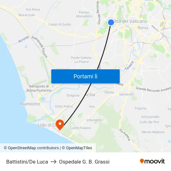 Battistini/De Luca to Ospedale G. B. Grassi map