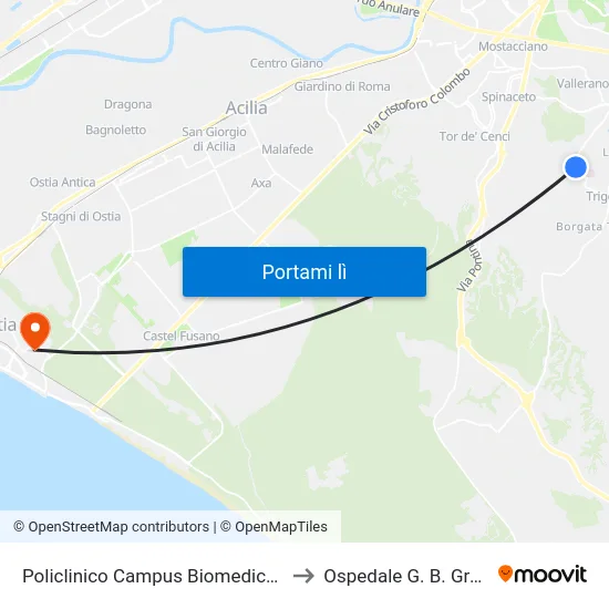Policlinico Campus Biomedico (H) to Ospedale G. B. Grassi map