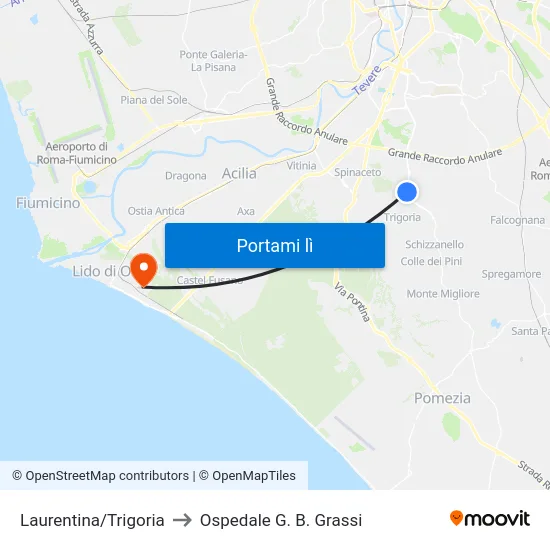 Laurentina/Trigoria to Ospedale G. B. Grassi map